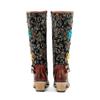Johnature Удобные женские ботинки до середины икры на толстом каблуке ручной работы с цветным принтом и цветочным ремнем с пряжкой