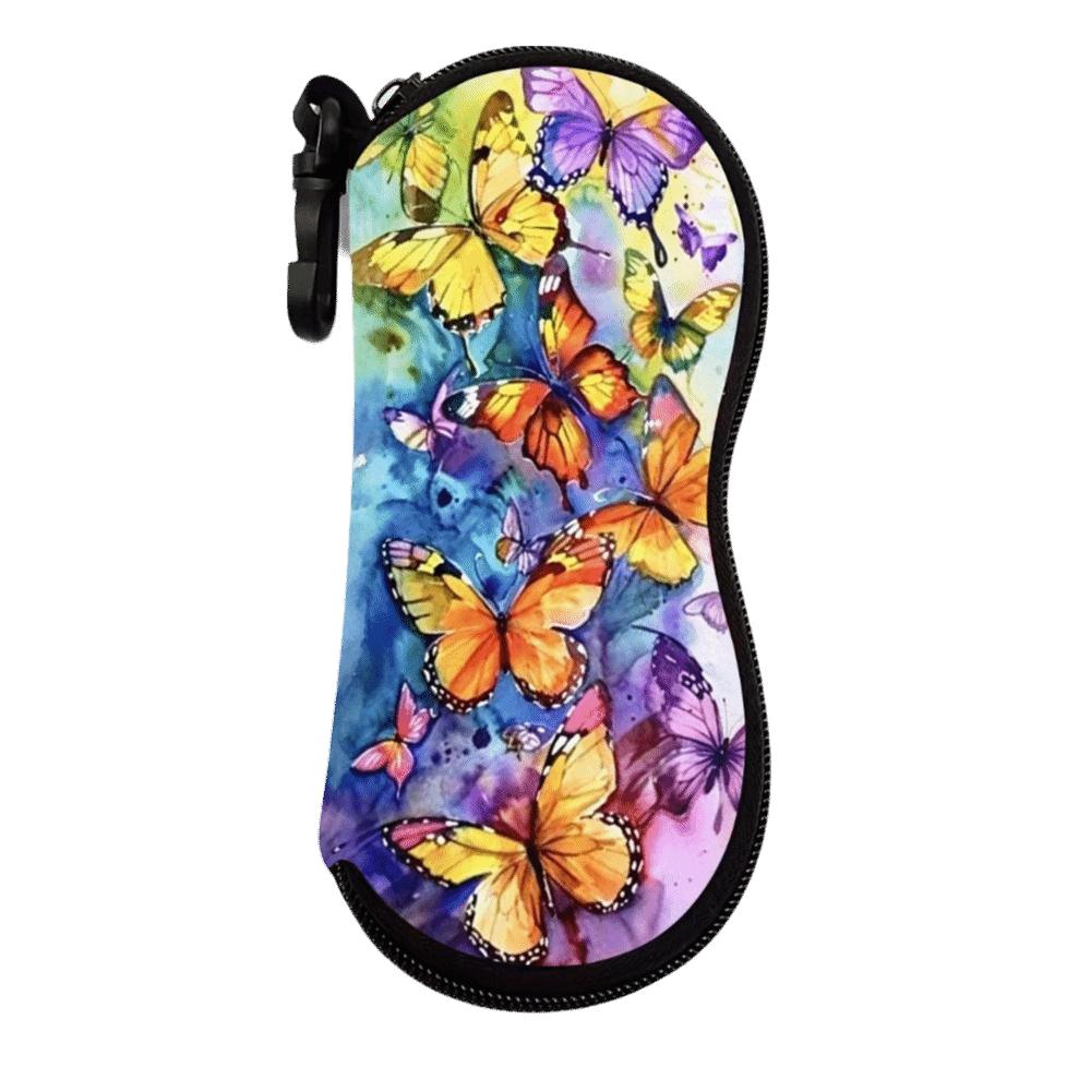 Portable Hanging Flower Print Eyeglass Case Leather Soft Reading Glass Pouch Water-resistant Lips Print Sunglasses Holder Gifts