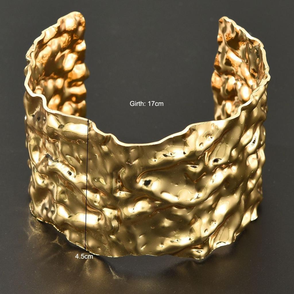 17KM 1 ШТ. Изысканные классические широкие открытые браслеты для женщин, панк, хип-хоп, золотистого цвета, с нерегулярной текстурой, минималистичные ювелирные изделия, подарки