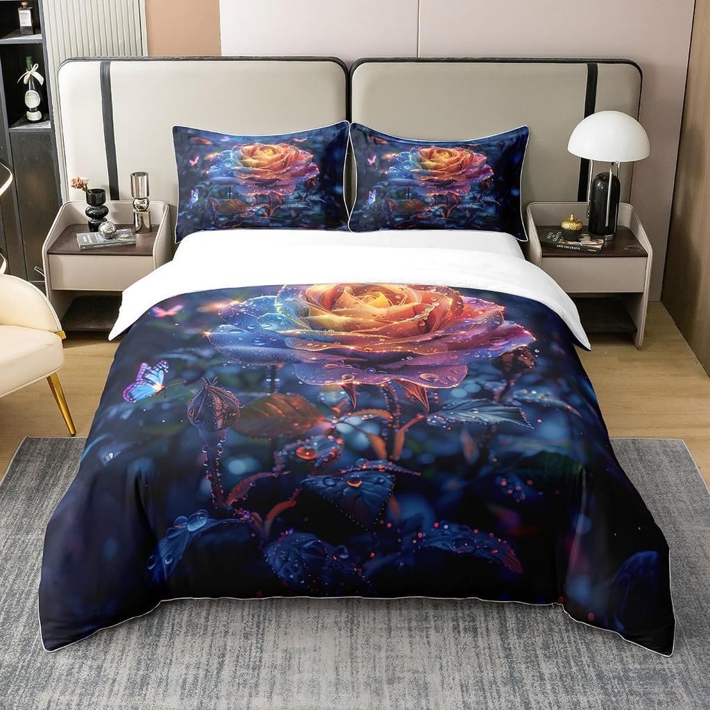 Butterfly Duvet Cover Queen King Size Flower Comforter Cover Set Butterflies Print Girl Butterfly Floral Bedding Set 3 Pcs