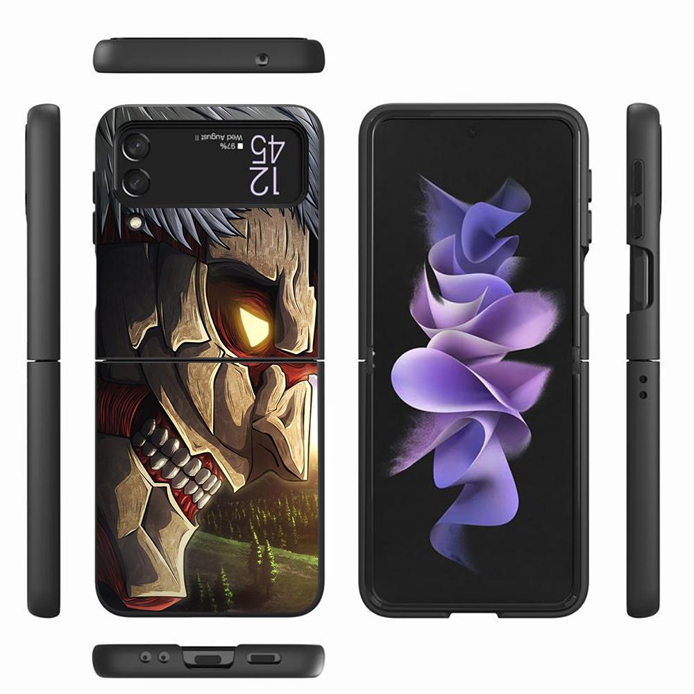 Аниме Чехол для мобильного телефона Attack On Titan для Samsung Galaxy Z Flip3 5G Flip4 Черный Чехол Z Flip 3 Жесткий ПК Роскошный Чехол Zflip3 Funda