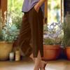 Women Cropped Pants Elastic Waist Wide Leg Beach Pants with Pockets Solid Color Casual Loose Fit Pants