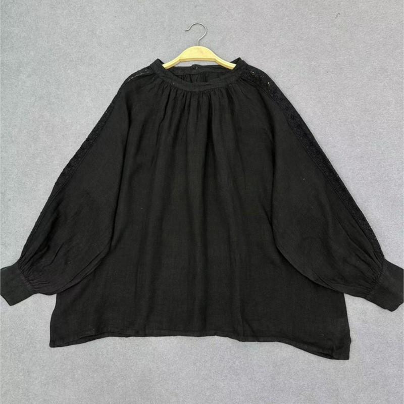 Johnature Японский винтажный круглый вырез лоскутное кружево свитер рубашка женская осень свободные винтажные повседневные рубашки