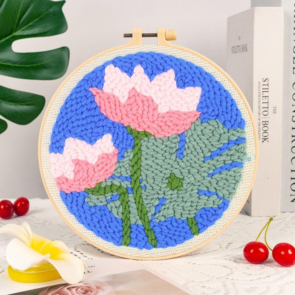 Handmade Punch Needle Set Flower Pattern Rug Punch Embroidery Starter Kit  Educational Toys