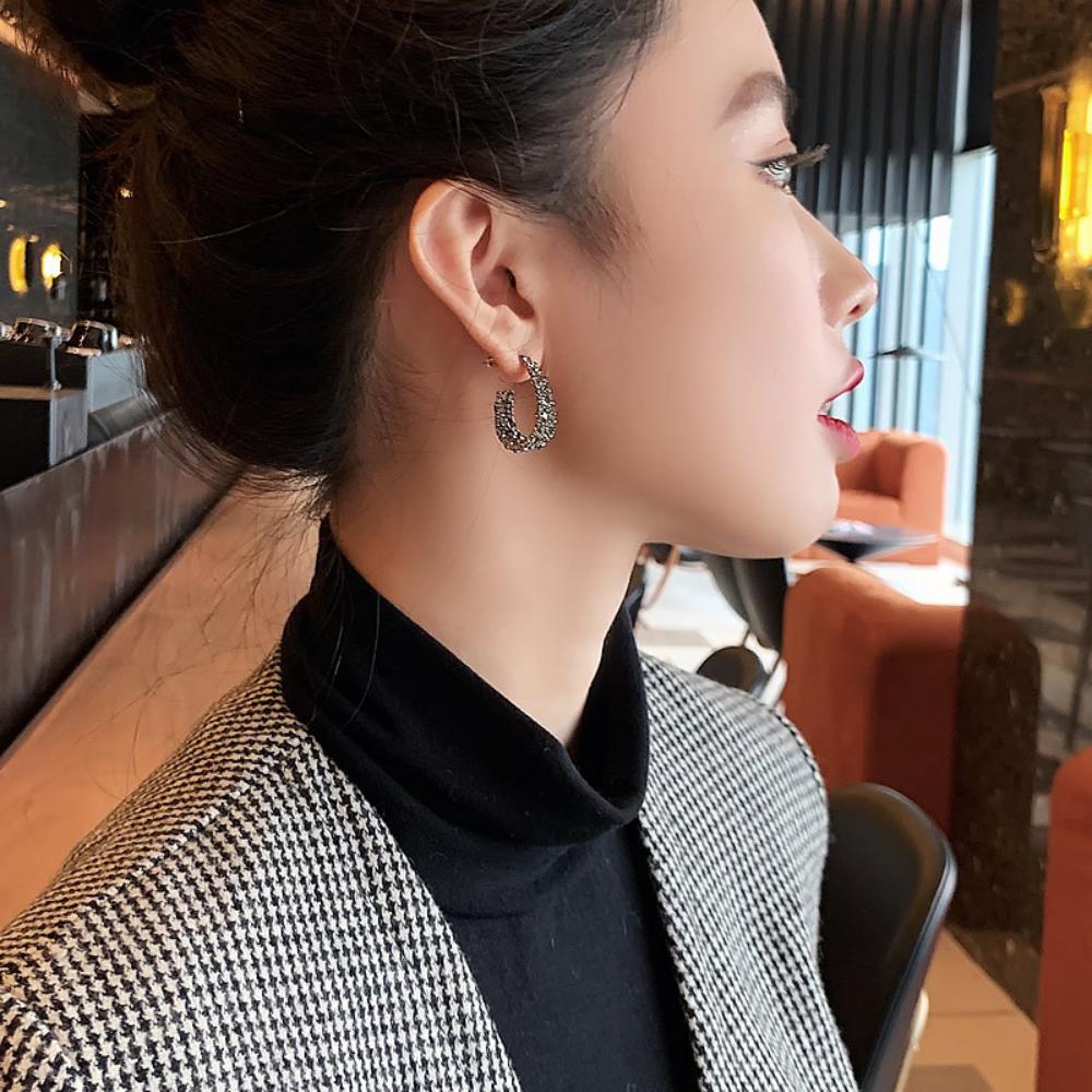 Black Crystal Drop Dangle Earrings for Women Charm Shiny Zircon Hoop Earring Eardrop Wedding Jewelry Gifts