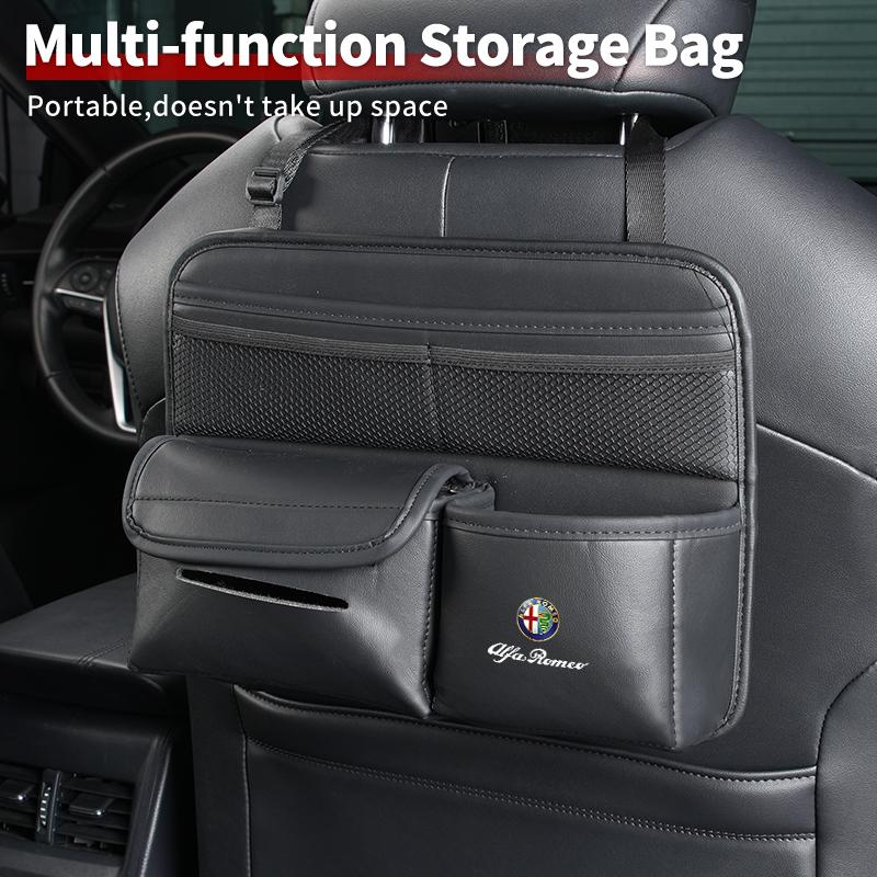 IJOPV1 Leather material car long mesh bag short seat backrest storage bag For Alfa Romeo 159 Giulietta Giulia 147 Mito 156 166 GT F1