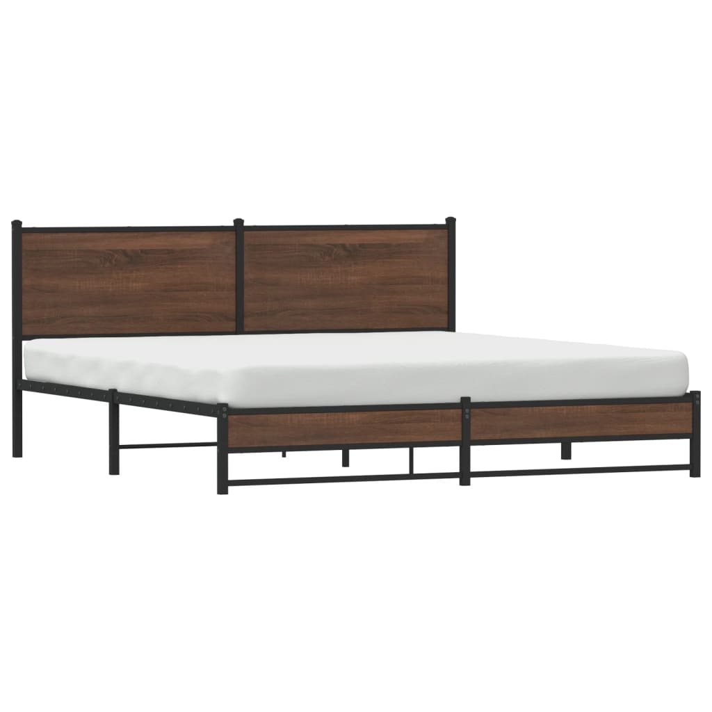 Metal Bed Frame without Mattress Brown Oak Effect 160x200 cm