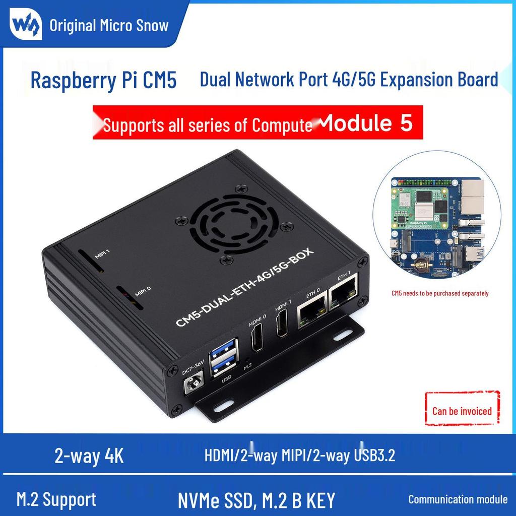 Raspberry Pi CM5 Dual Network Expansion Board with 4G/5G Module Support, Dual 4K Output, and Dual MIPI.