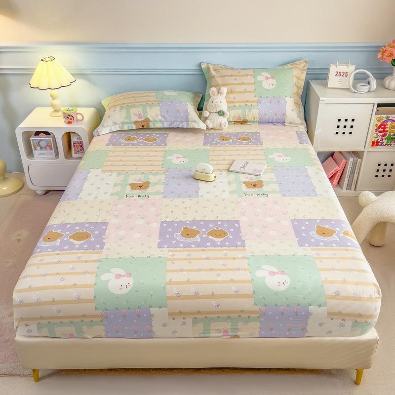 Pure Cotton Bedsheet Cartoon Style Fitted Sheet Queen/King Size Bed Cover Adults Kids Bed Linen Sabanas (Pillowcase Need Order)