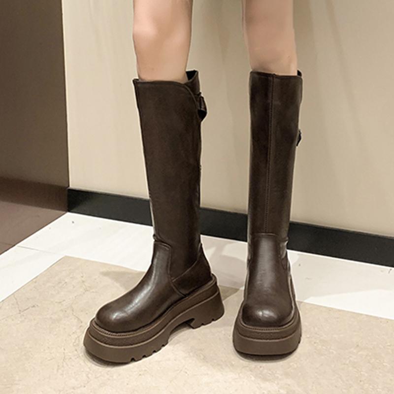 Платформа Женские Высокие Сапоги Высокий Каблук Кожаные Туфли Женские Тенденции 2025 Зимняя Мода Дизайнерское Платье Сексуальные Панк Женские Снежные Ботинки