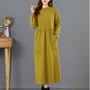 Autumn and Winter Knitted Women Long Knee Length Skirt with Coat Underneath and Outside Pocket O Neck Pullover Sweater