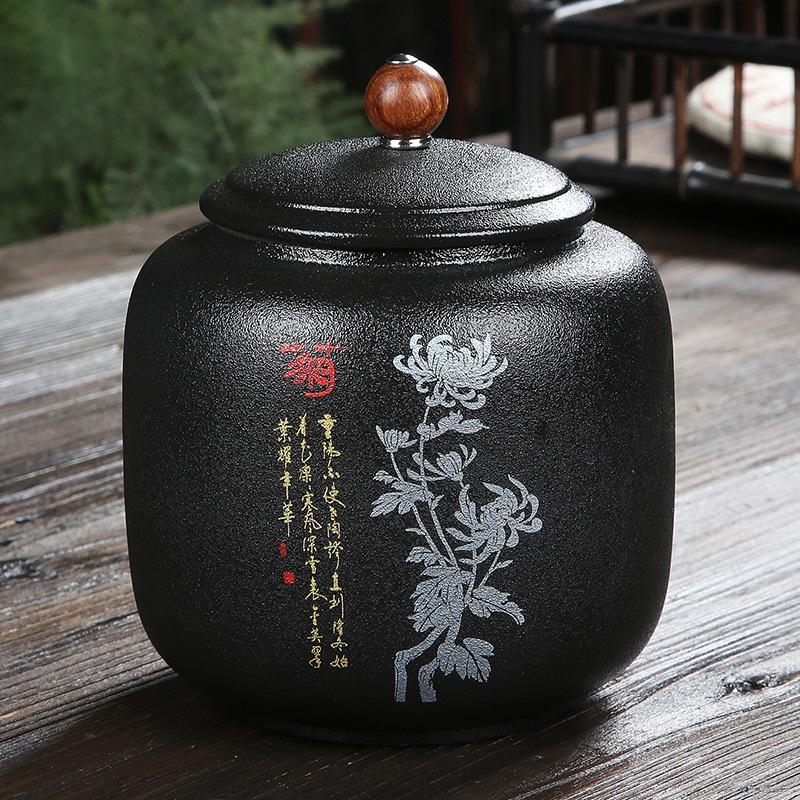 WSHYUFEI черная керамическая чайная банка, китайская фарфоровая керамическая банка, портативная герметичная банка для хранения, чайные коробки, резервуар для хранения конфет, специй