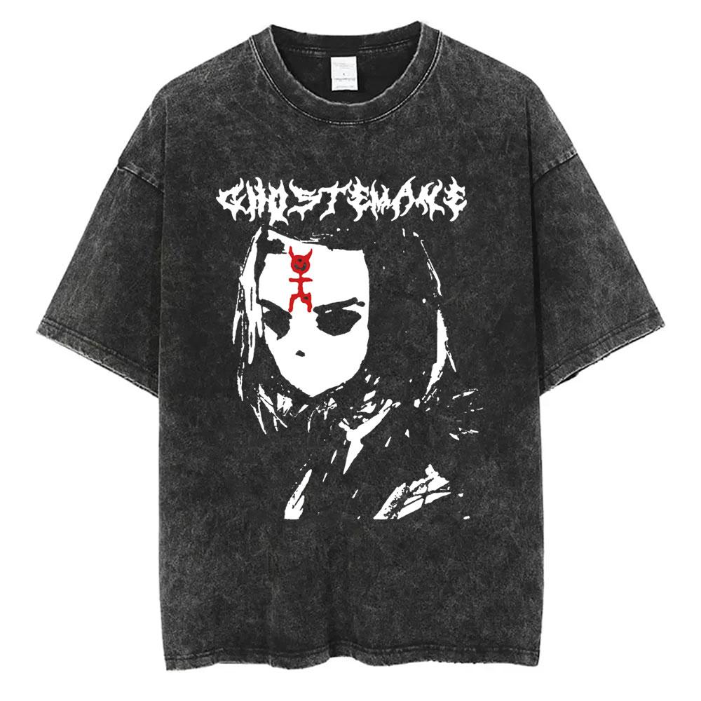 Стирка Винтаж Рэпер Ghostemane Графический Принт Футболка Мужская Женская Хип-Хоп Рэп Рок Трэп Металл Готика Оверсайз Футболка Уличная Одежда