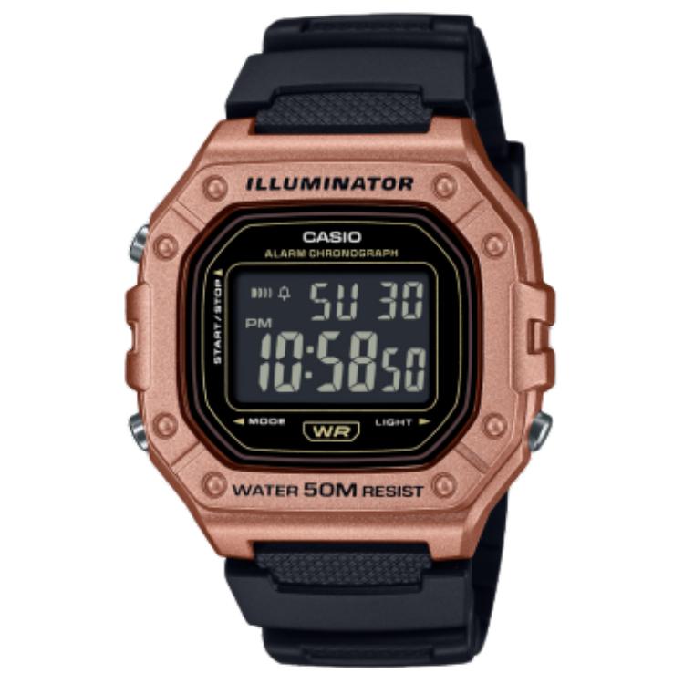 Casio W 218 50м Водонепроницаемые Кварцевый Механизм Ремешок из Смолы Часы Унисекс Черный Циферблат W-218HM-5BV