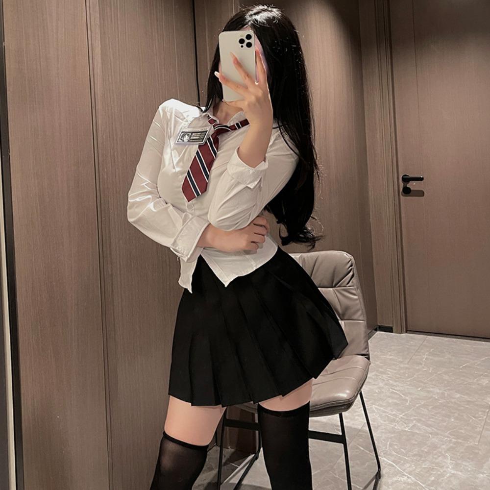 JK Uniform Pure Desire Spice Girl Waist Short Sleeve Женская японская студенческая рубашка с длинным рукавом Белая короткая юбка Нижнее белье для секса