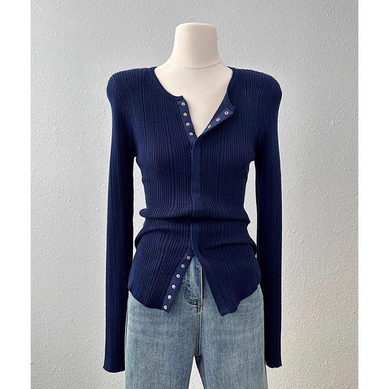 Осень Новая Модная Вязаная Базовая Рубашка Женский Свитер с Дизайном Длинного Рукава