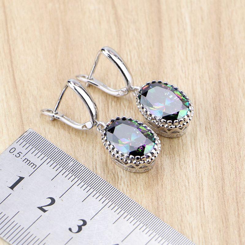 Natural Oval Mystic Rainbow Zircon Dangle Earring 925 Sterling Silver Jewelry Drop Crown Earrings For Women