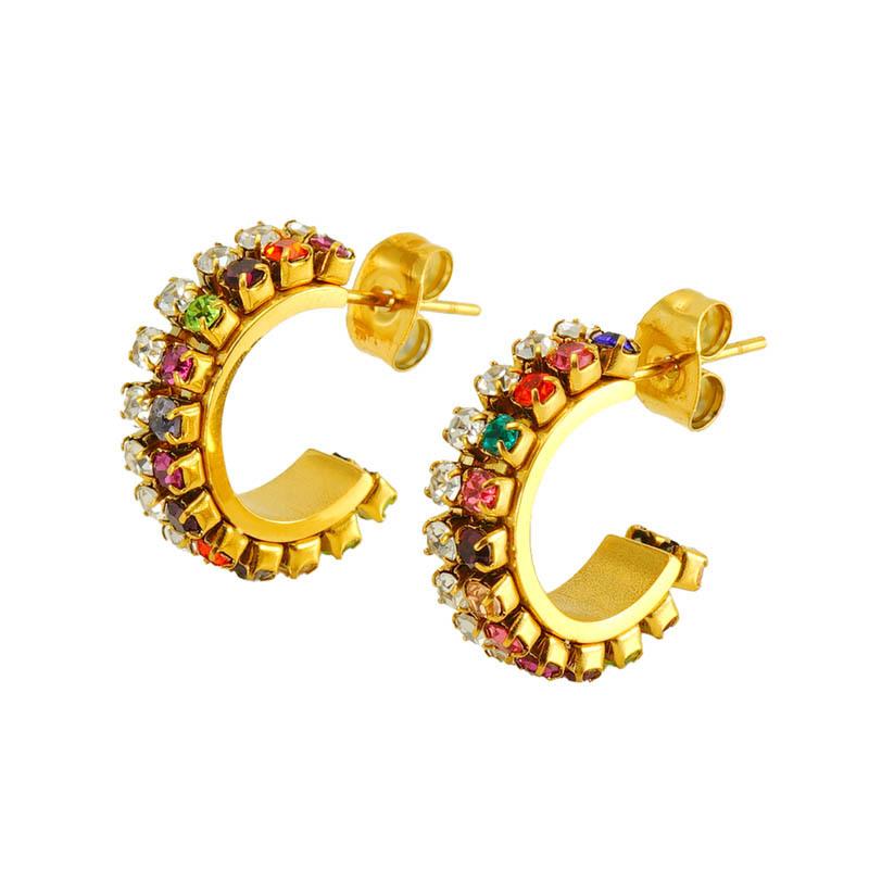 Fashion Stainless Steel Diamond Earrings Vintage Versatile Earrings Titanium Steel 18k Diamond Earrings Women