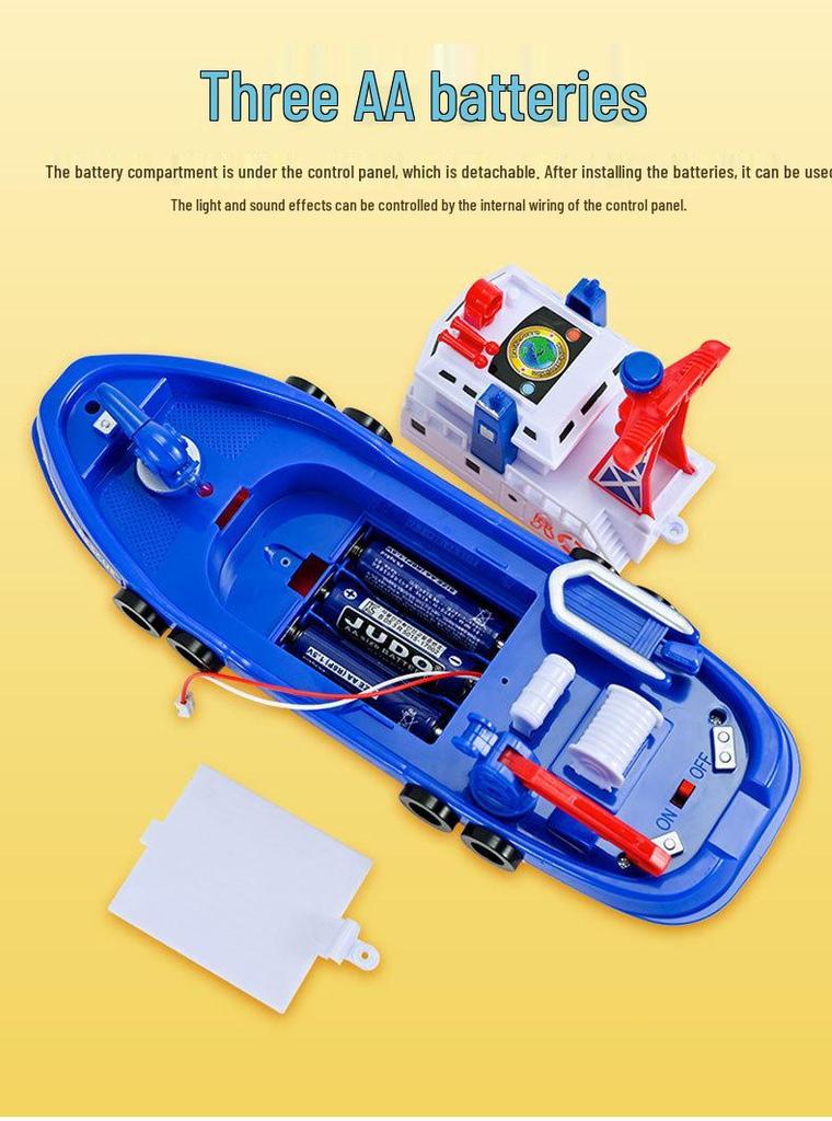 Electric Firefighting Ship Toy: Blue Model with Lights & Music for Kids' Bath Play
