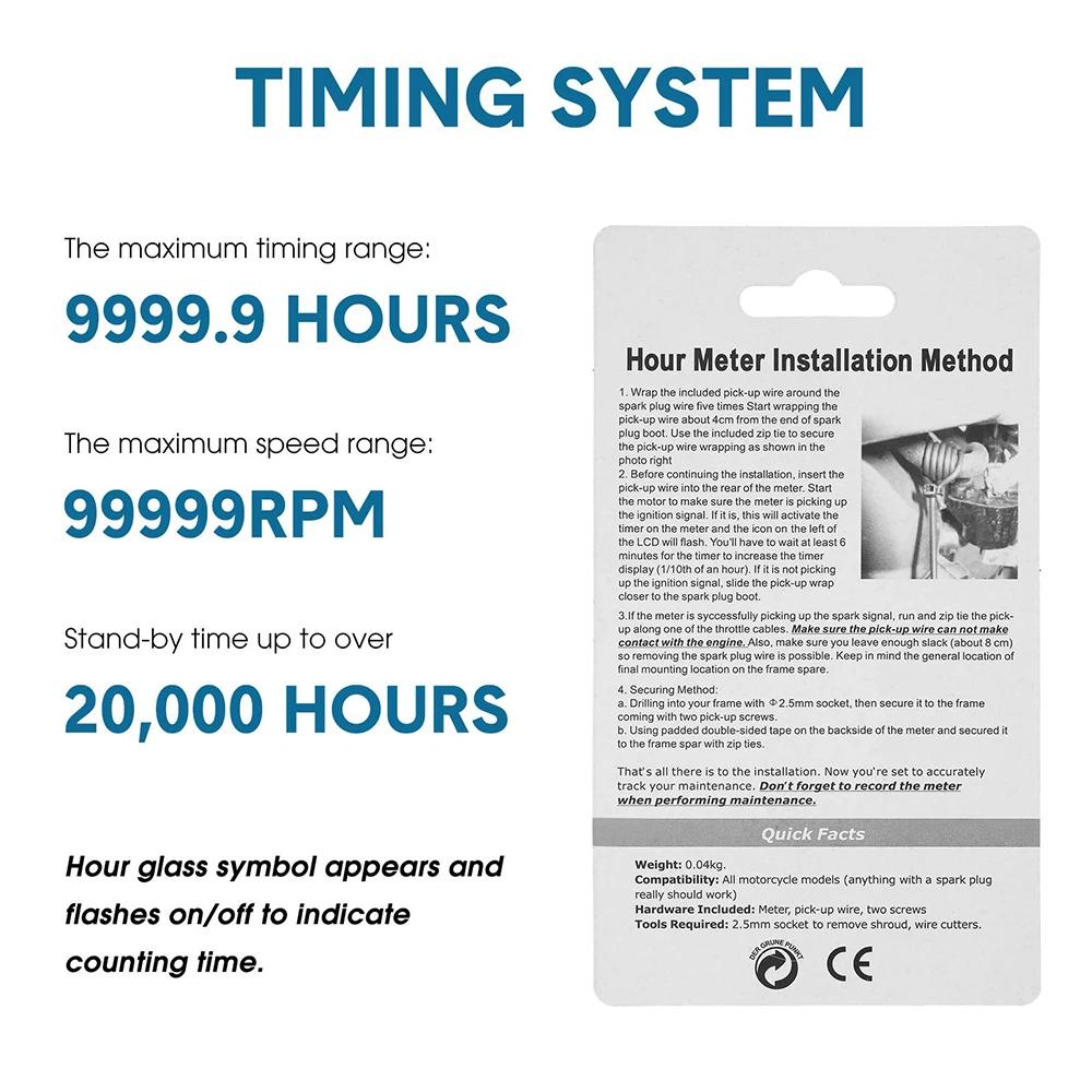 Портативный цифровой индуктивный тахометр счетчик моточасов для автомобиля, лодки, квадроцикла, мотоцикла, снегохода, бензинового, лыжного, грязевого, газового двигателя