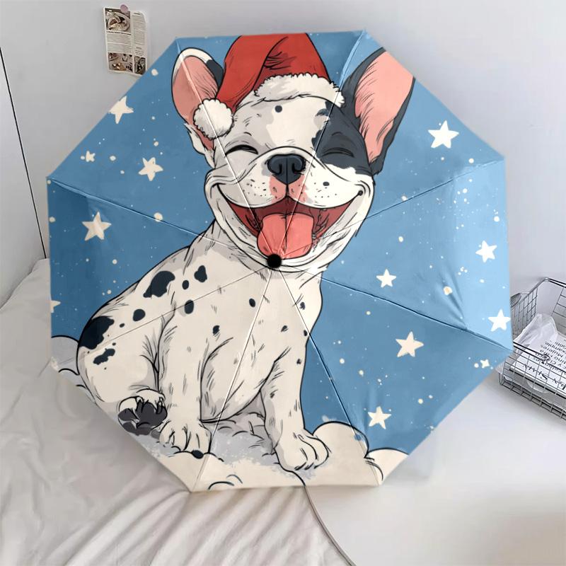 0106 Snowflake Dog pattern, automatic folding umbrella, portable and foldable design, 8 ribs, a Christmas or birthday gift.
