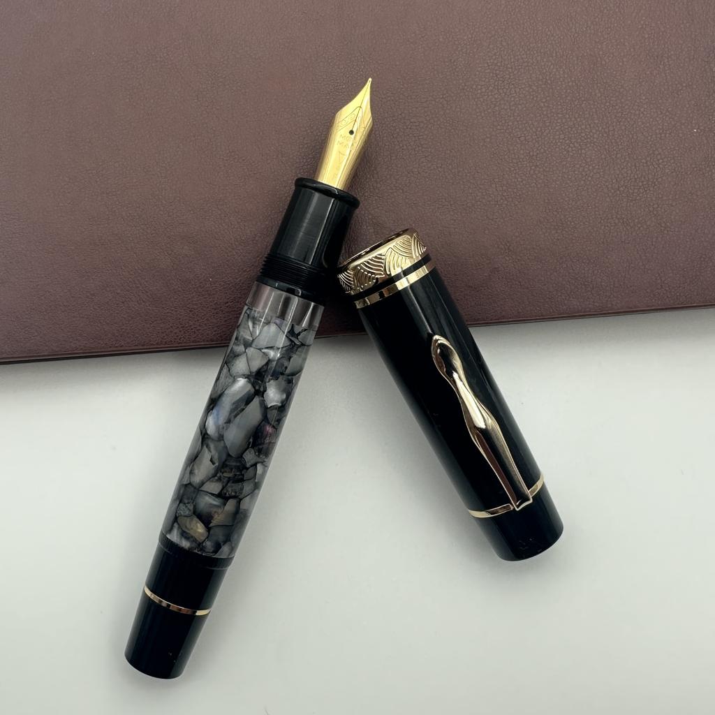MAJOHN P139 Большая поршневая перьевая ручка №6/8 EF/F/M перо Жестко-резиновое перодержатель Полностью медная поршневая ручка для письма Ограниченная серия Черный камень!