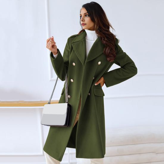 Women Winter Overcoat Turn-down Collar Pockets Pure Color Double-breasted Cardigan Loose Fit Coat