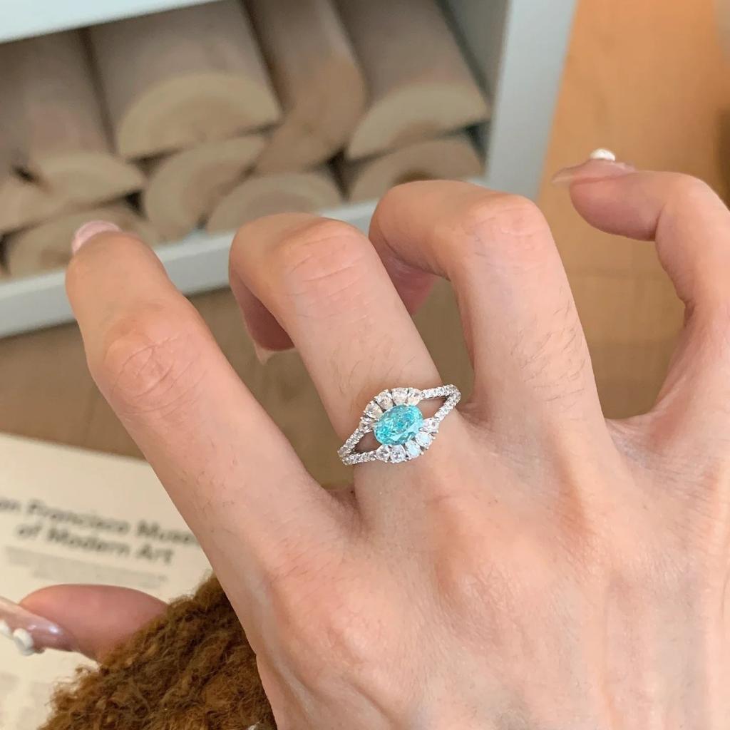 New Chinese-Style Angel'S Eye Inlaid With Light Blue Sapphire, Niche Design, Cold Wind, Versatile Temperament, Adjustable Opening Ring