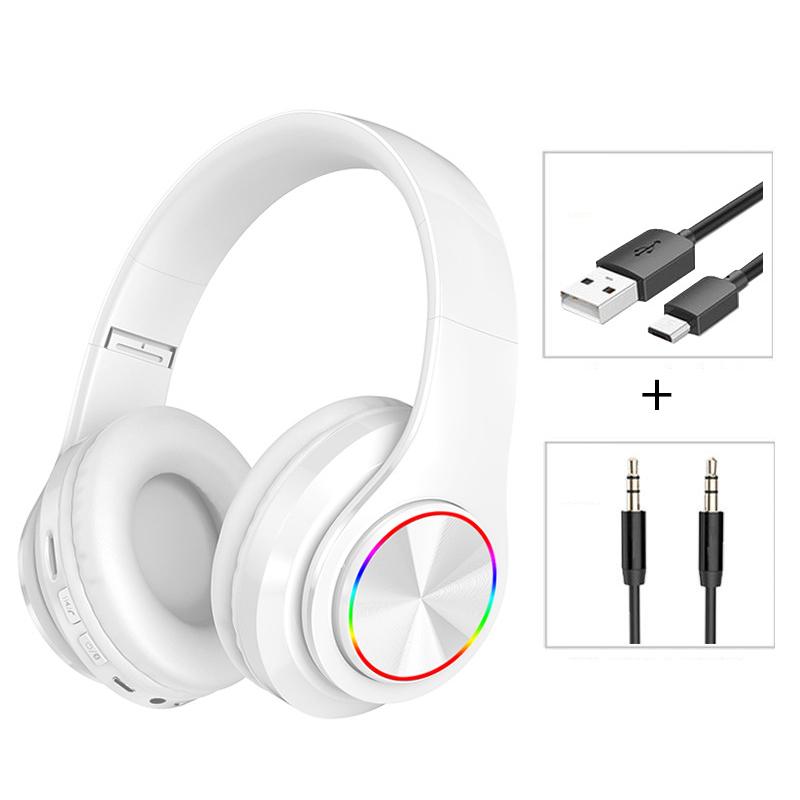 Беспроводные наушники со светодиодной подсветкой, музыкальная гарнитура Bluetooth 5,0 с микрофоном, складные наушники HiFi с поддержкой SD TF-карты, FM-радио