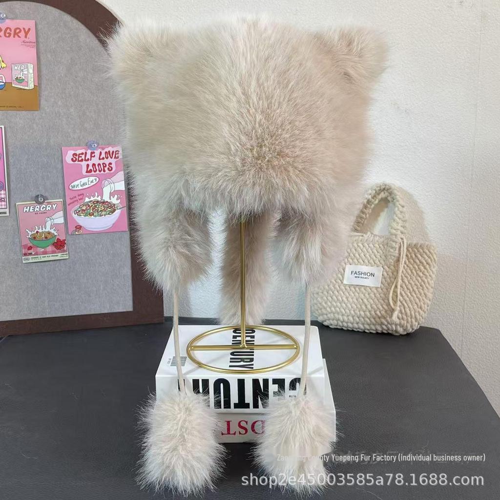 Зимняя меховая шапка Lei Feng для девочек с милыми медвежьими ушками и дизайном, открывающим лицо, для северо-востока Китая