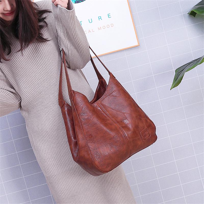 Women Solid Color Bag Vintage Shoulder Bag Large Capacity Handbag