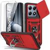 Case + 2 Tempered Glasses for Xiaomi 14T - Shockproof Bumper with Stand and Camera Protection - Red