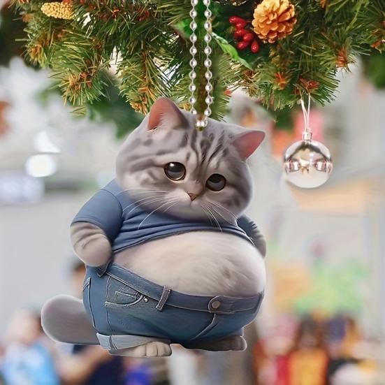 Kitten Pattern 2D Acrylic Ornament Christmas Car Mirror Hanging Decoration Backpack Auto Accessory Car Decoration