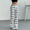 Весна Женские брюки с высокой талией и прямыми штанинами, облегающие, повседневные, с принтом в полоску, для вечеринок, уличная мода, осень, модные, белые длинные женские брюки