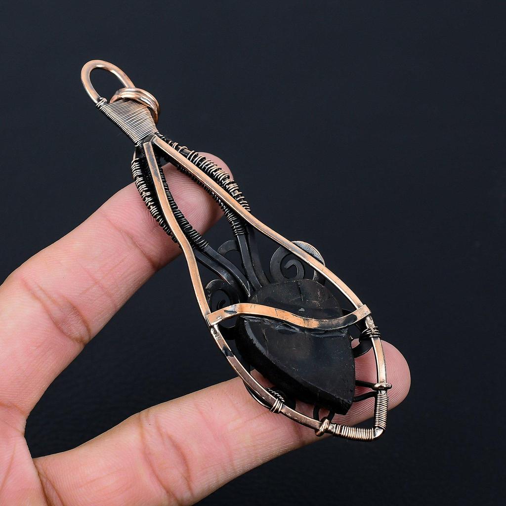 Черный турмалин, драгоценный камень, чистая медная проволока, обернутая подвеской ручной работы, ювелирный подарок для нее