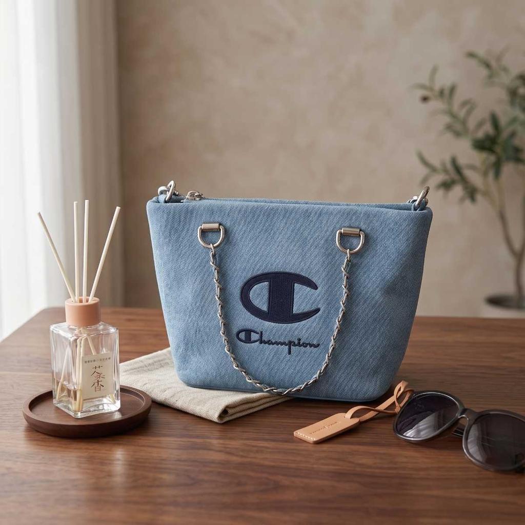Champion Vintage Classic Logo Design Chain Shoulder Bag Women Shoulder Bag Denim-Blue XB10019-1