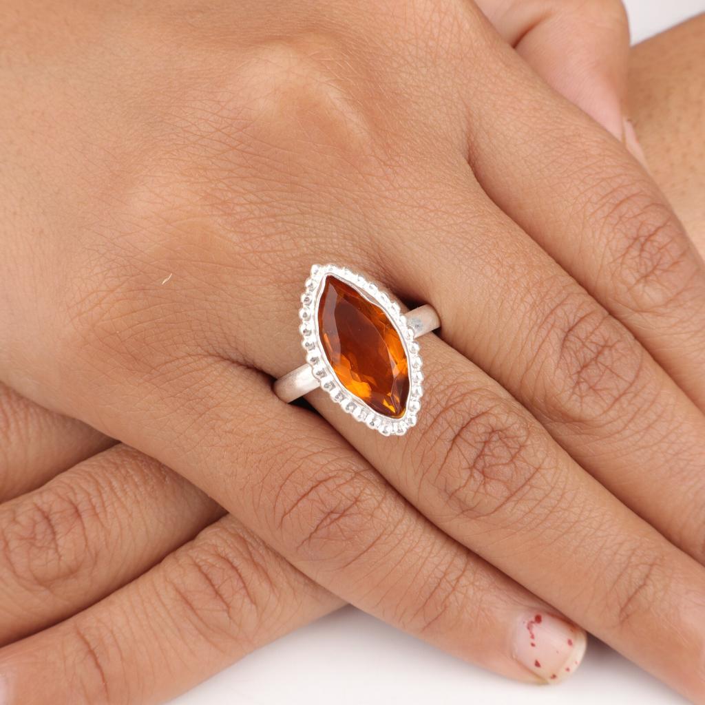 Natural Citrine Gemstone 925 Sterling Silver Jewelry Handcrafted Statement Ring RR-25-6