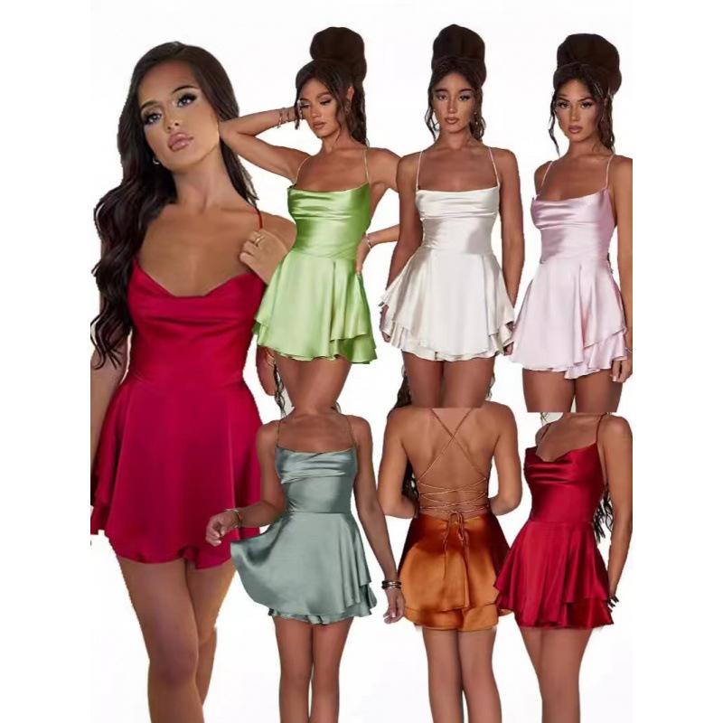 Женское сексуальное стильное атласное платье-халтер с бретелью через шею