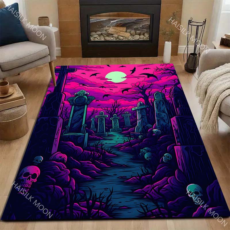 Halloween Theme Cemetery Pattern Carpet for Living Room Bedroom Bedside Floor Mat Cloakroom Sofa Area Rugs Home Decor