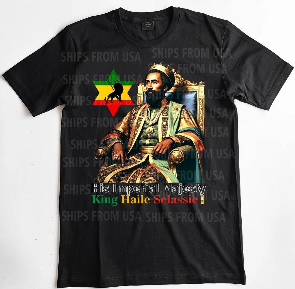 HAILE SELASSIE T SHIRT, SELASSIE IN CHAIR, GARVEY, LION, RASTAFARI, RASTA, JAH Unisex T-Shirt