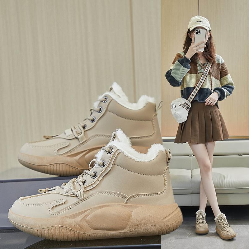Модные новые женские модные зимние ботинки из плюшевой искусственной кожи, теплые кроссовки на плоской платформе со шнуровкой, удобные повседневные туфли с толстой подошвой