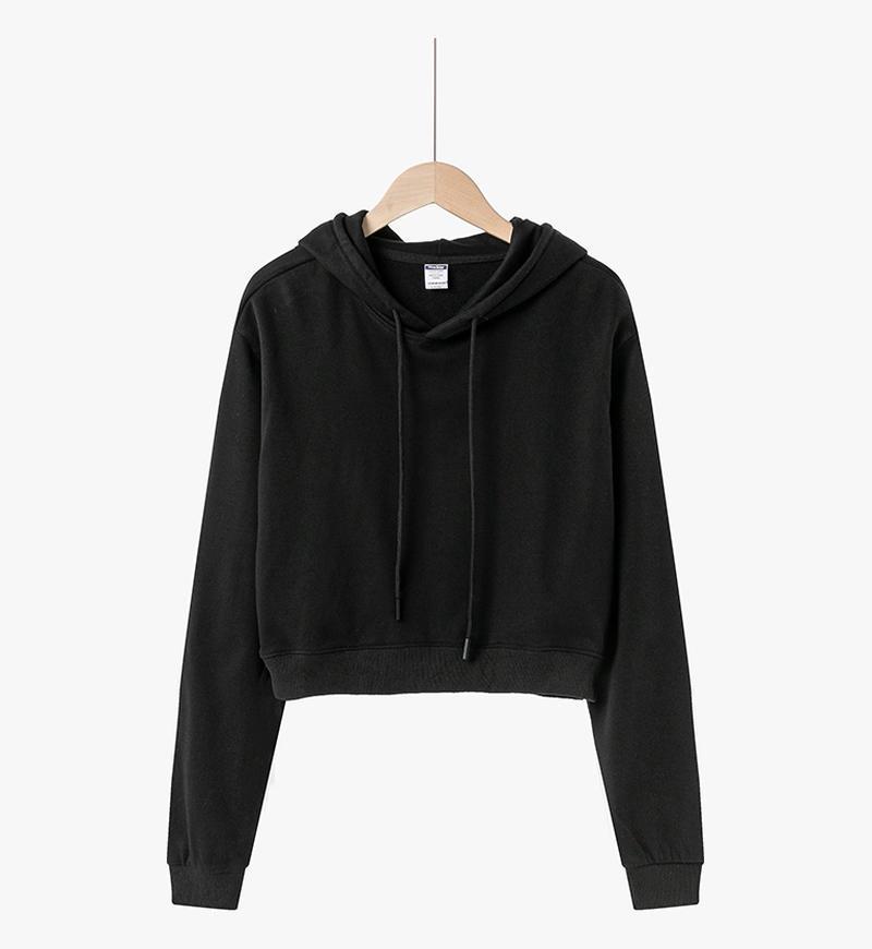 Women's American Style Short Round Neck Hoodie - Autumn/Winter Casual Loose Long Sleeve Slimming Top