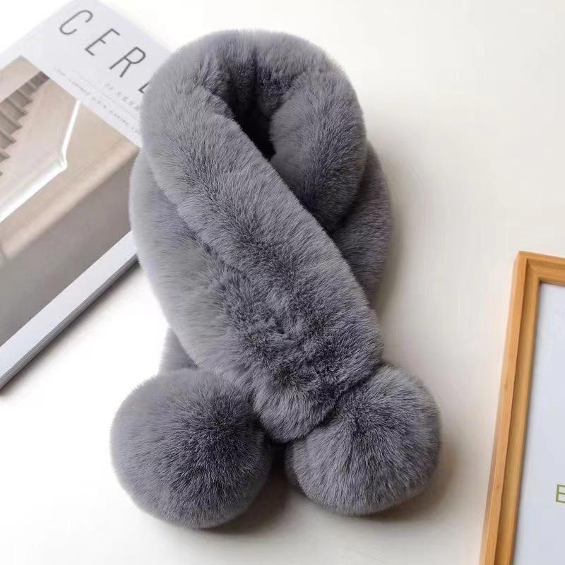 Шарф из кроличьего меха, шарф-меховой воротник, женское осенне-зимнее тепло, корейская версия универсального трехтрубного утолщенного плюшевого шарфа, шарф