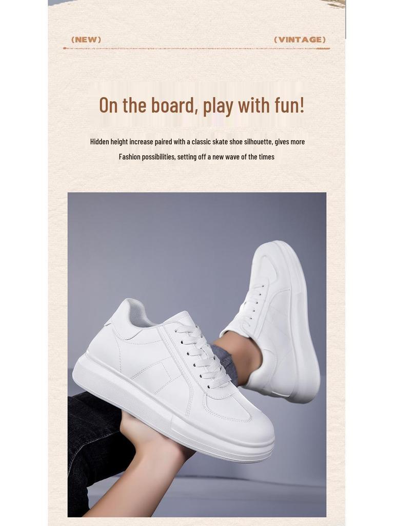 Мужские кроссовки-невидимки для увеличения роста - Толстая подошва 8 см, Повседневные белые кеды для скейтбординга, Круглый носок