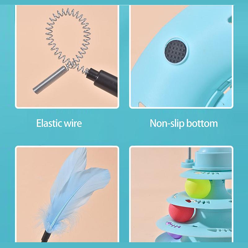 Funny 4-Layer Rotatable Track Amusement Plate Cat Toy Amusing Cat Stick Cat Intelligence Interactive Training Balls Toys