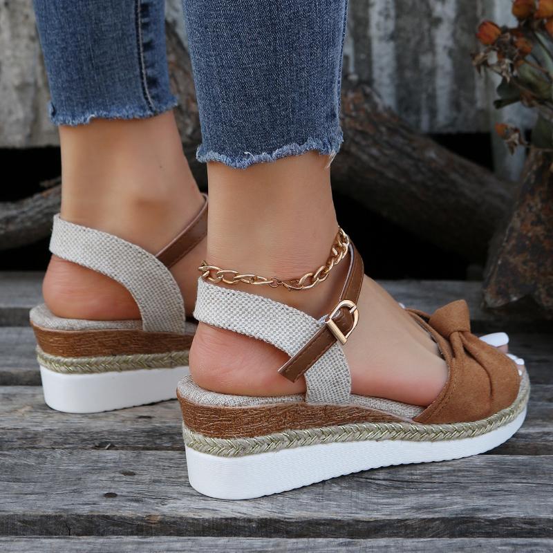 Женские повседневные босоножки на танкетке 2024 года, новые летние модные босоножки на платформе с бабочкой и узлом, римские босоножки на открытом воздухе, пляжные сандалии Sandalias Mujer