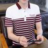 Летняя мужская футболка с короткими рукавами, корейская версия рубашки поло с лацканами, полосатая молодежная нижняя рубашка с половиной рукавов, красивый топ