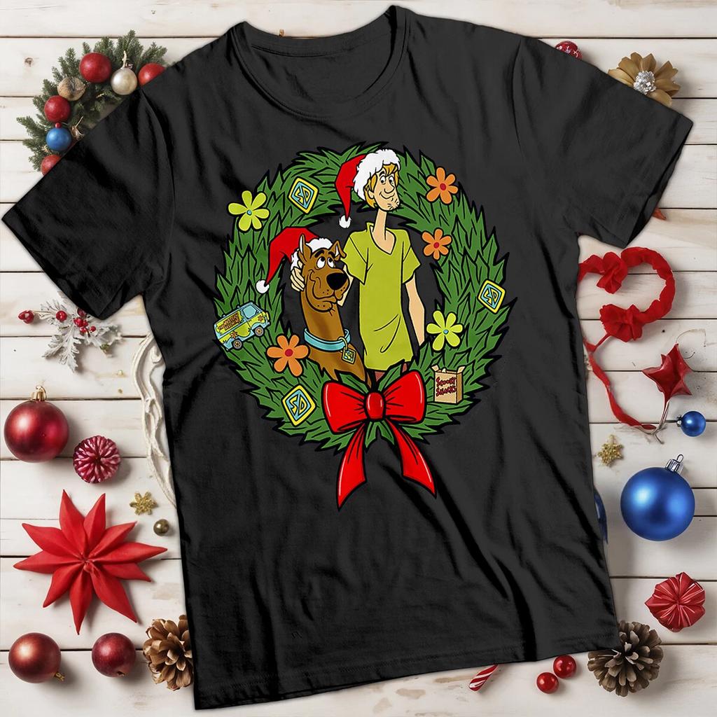 Mens and Womens Christmas Scooby-Doo and Shaggy Wreath T-Shirt Tee #MC