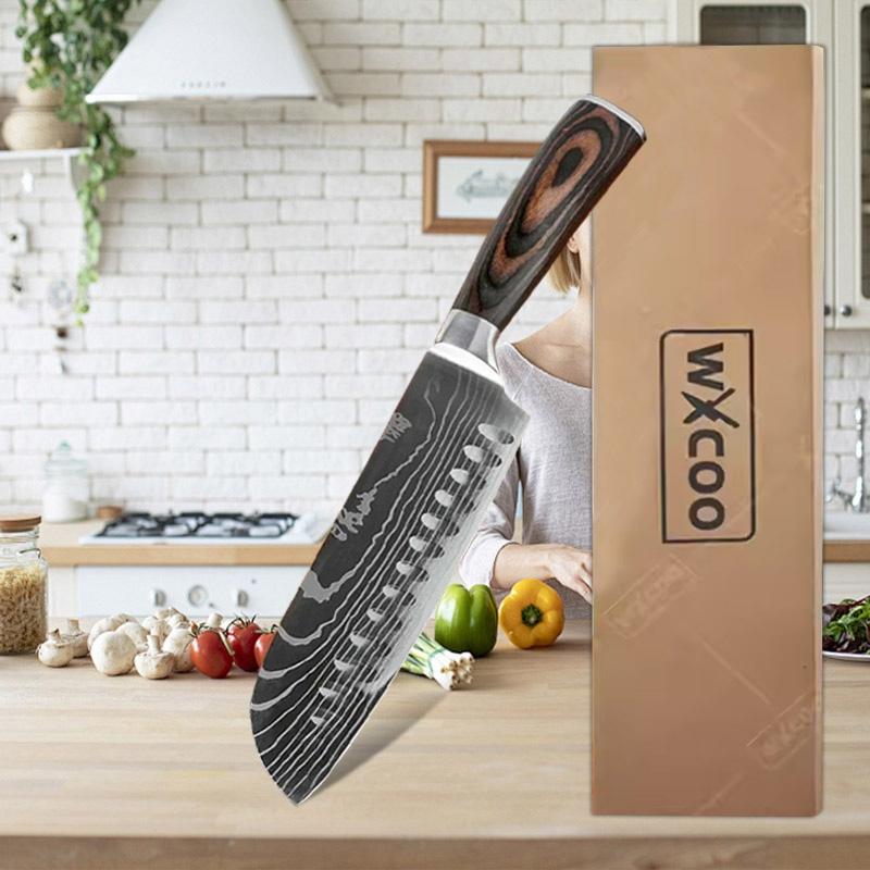 WXCOO Кухонный нож из нержавеющей стали Нож для овощей и фруктов Разделочный нож для костей Японский нож для рыбы Сантоку Деревянная ручка