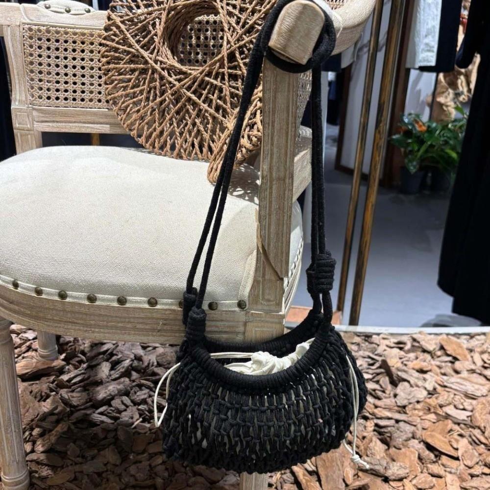 Net Pouch Yarn Woven Crossbody Bag Large Capacity Hollow Fishnet Bag Crochet Shoulder Pouch School